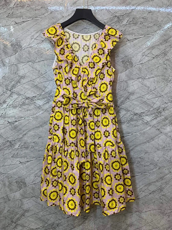 

2021 new women fashion sleeveless V-neck color block print dress 421