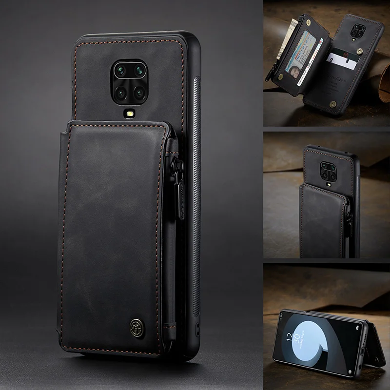 

Case for Redmi Note 8 9 Pro Vintage Leather Wallet Case RFID Blocking Card Slots Kickstand Double Magnetic Clasp Zipper Pocket
