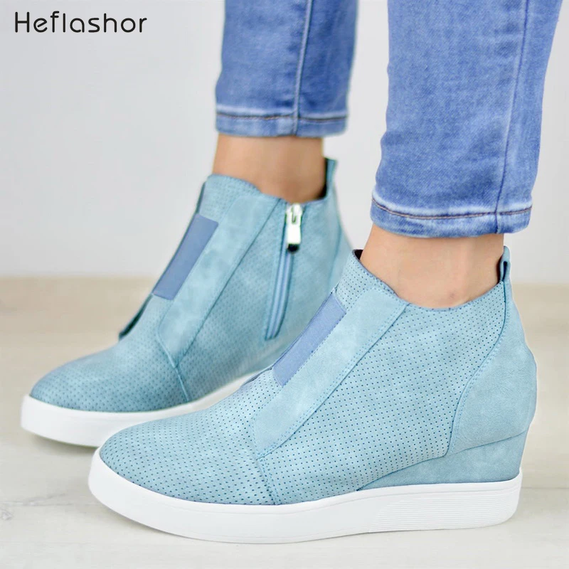 HEFLASHOR/популярные женские кроссовки; коллекция года; дышащая Вулканизированная обувь на танкетке; женская повседневная обувь из искусственной кожи; tenis feminino