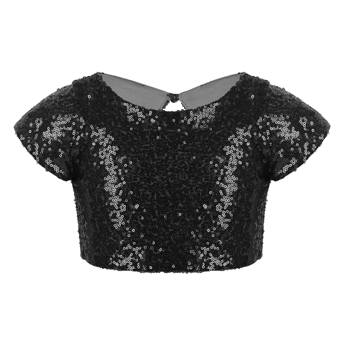 Girls Sequins Ballet Crop Top for Dance Costumes Cap Sleeves Sparkly Keyhole Back Stage Performance Birthday Party Daily Wear |