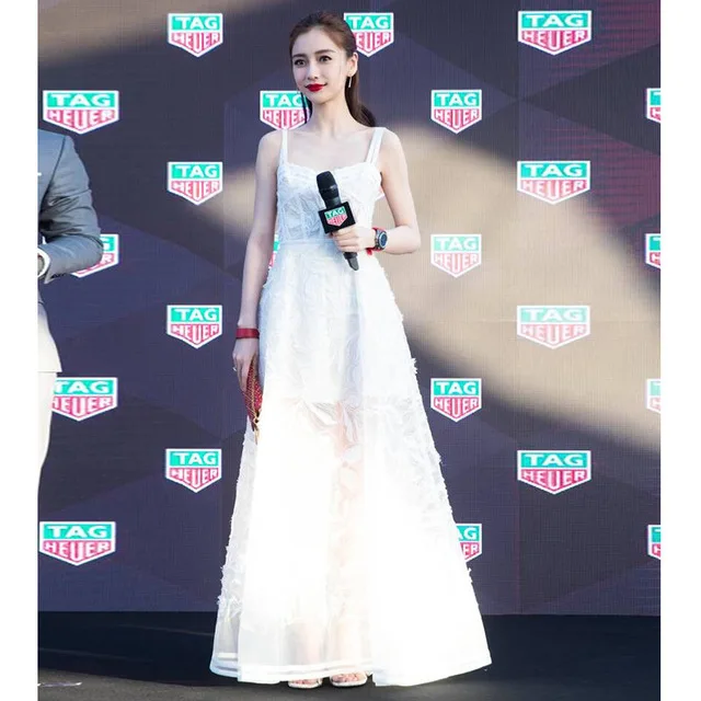 

White Lace Long Evening Dress Formal Sleeveless Strap Sexy A-Line Elegant Women Prom Gown Dresses Robe De Soiree
