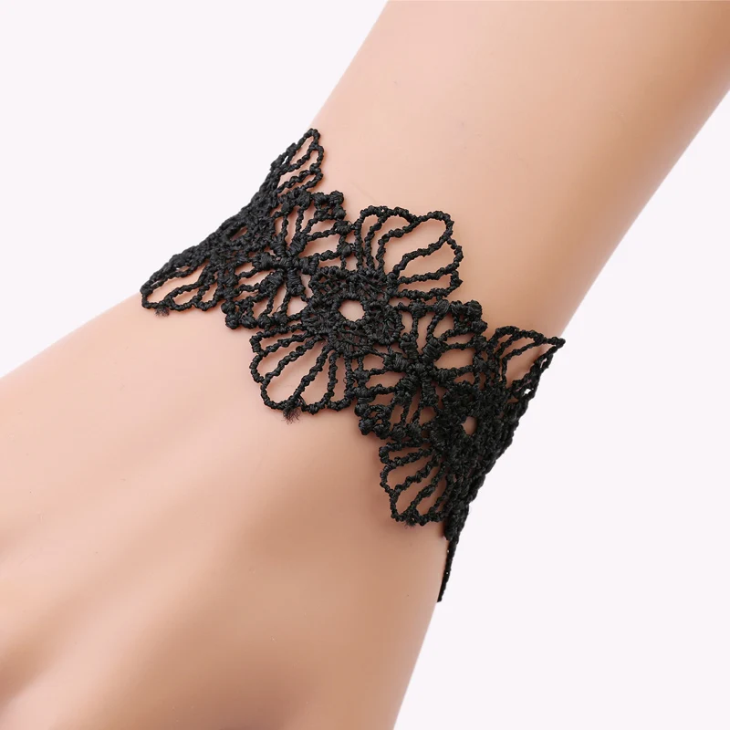 2019 черный кружевной браслет в готическом стиле выдалбливают цветок браслеты