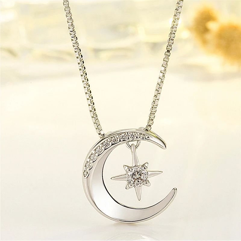 

Fashion Moon Star Full Zircon Necklace Geometry Chain Pendant Choker Necklace Woman Exquisite Banquet Party Collier Jewelry Gift