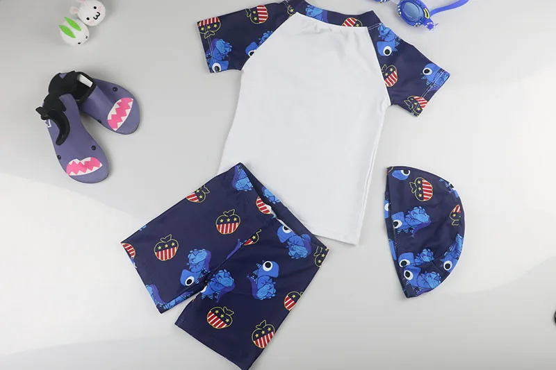 Boy Baby Swimwear Dinosaur Swimming Suit for Boys Short Sleeves Toddler Kids Children's Swimwear Beach Clothes Bathing Suit 3pcs