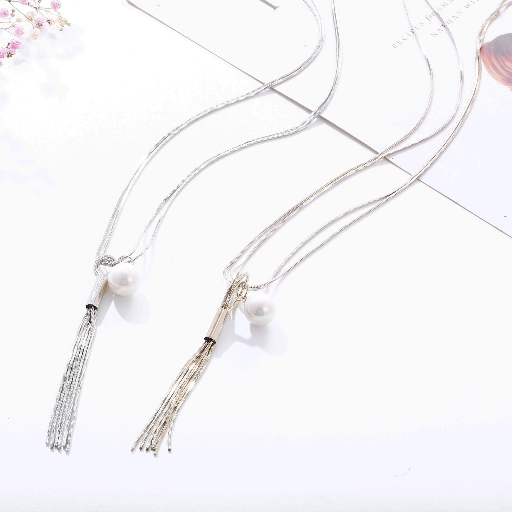 

Trendy Long Tassel Pearl Pendant Necklace For Women Gold Sweater Chain Necklace Wedding Party Jewelry Accessories Collar mujer