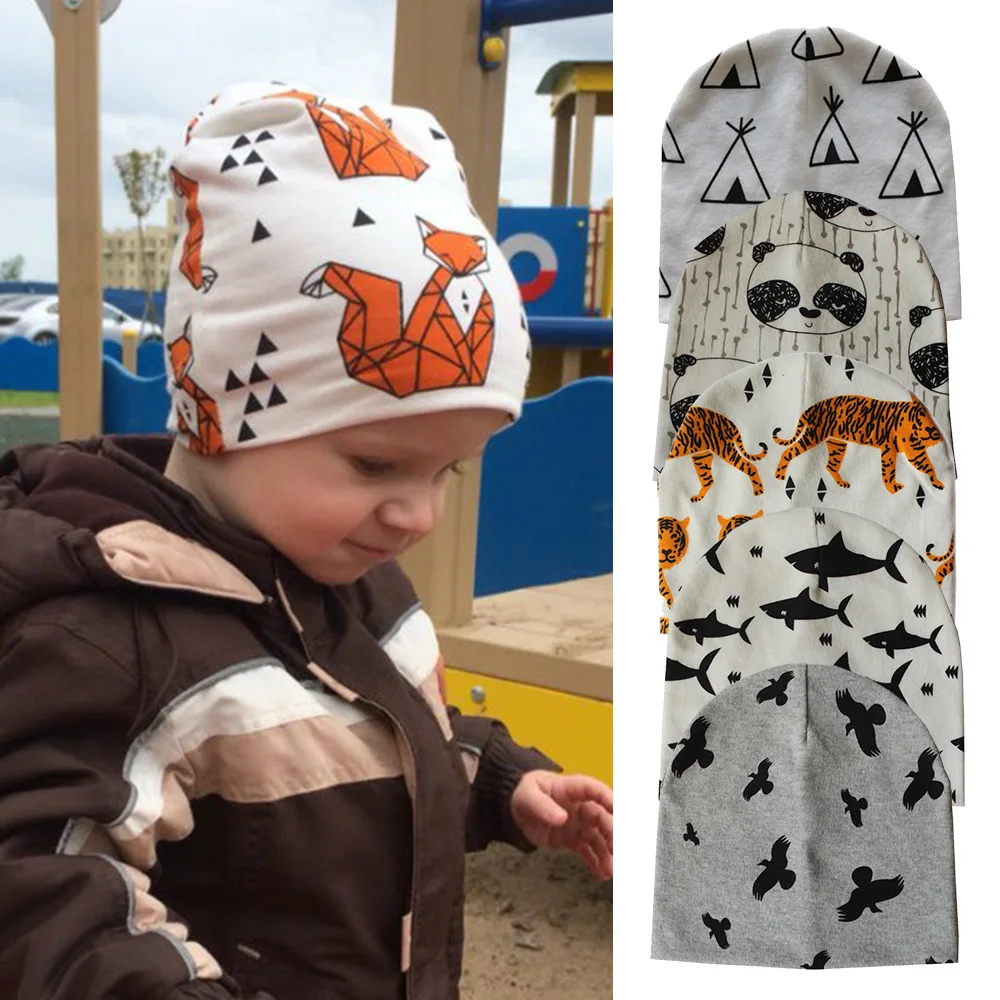 Fashion Newborn Baby Hat Cartoon Animal Print Boy Girls Beanie Cotton Children Skull Cap | Детская одежда и обувь