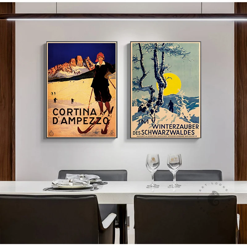 Канадский лыж на Аляске холст картина катание лыжах винтажные настенные постеры