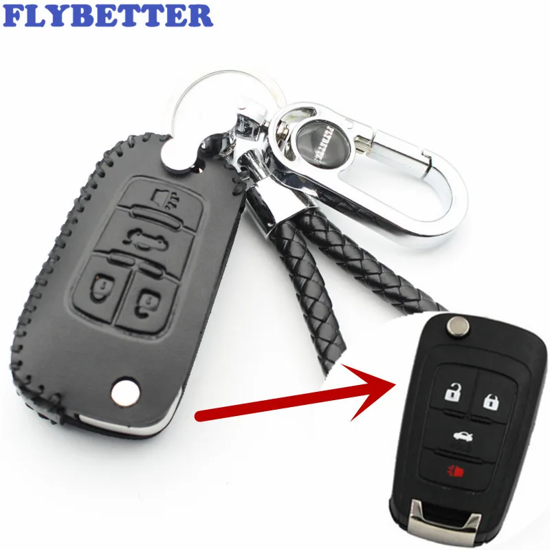 

FLYBETTER Genuine Leather 4Button Key Case Cover For Chevrolet Malibu/Cruze/Camaro/Equinox/Sonic For Buick Car Styling (B) L2191