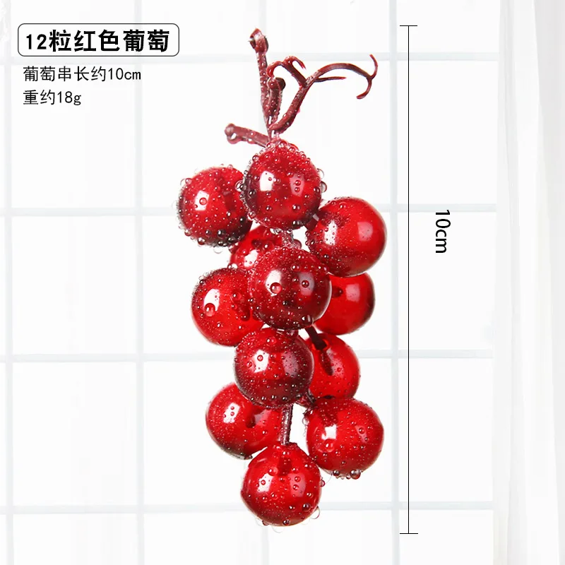Real Touch Artificial Fruit Grapes Plastic Fake Leaves Christmas Home Garden Wedding Party Decoration Food Photography Props - Цвет: 12 Heads Red