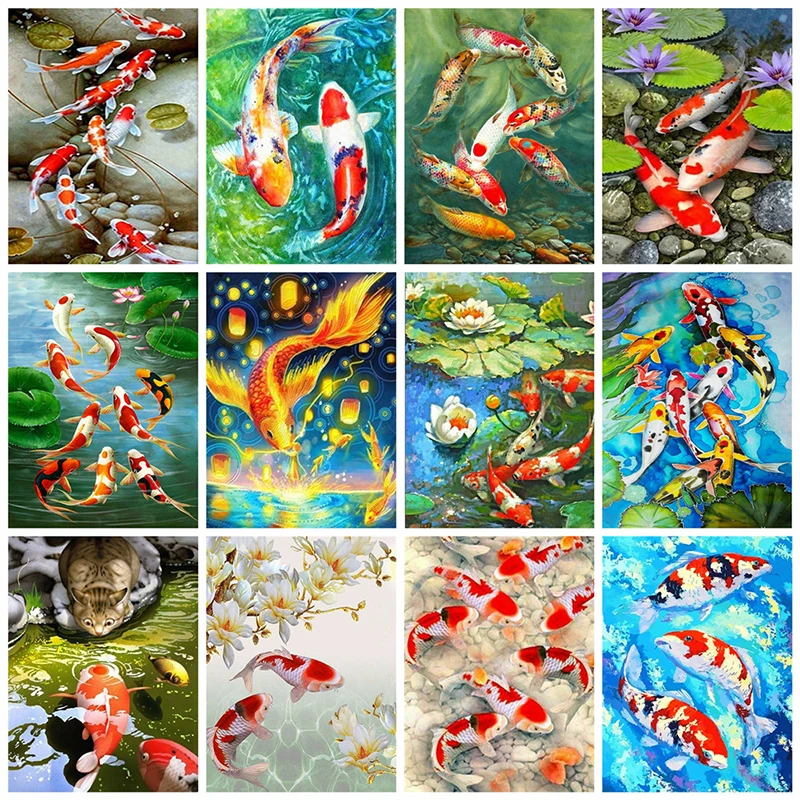 

5d Diamond Painting Full Square/Round "Koi fish lotus lake" Picture Of Rhinestone DIY Diamond Embroidery Home Decor