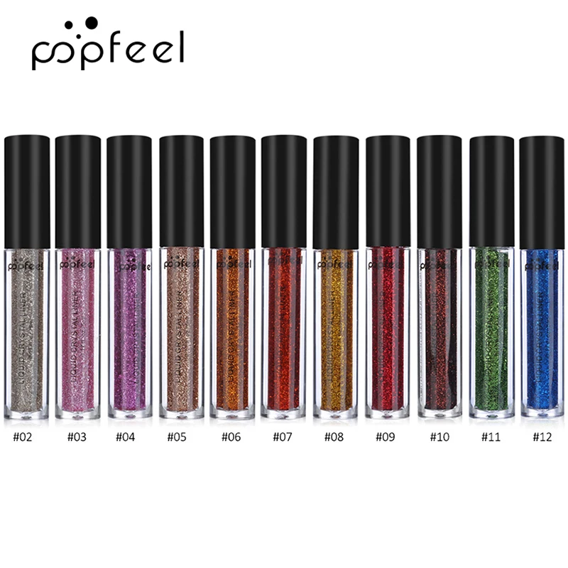 POPFEEL блестящие тени для век пигмент 12 цветов водостойкие мерцающие пудра металлы