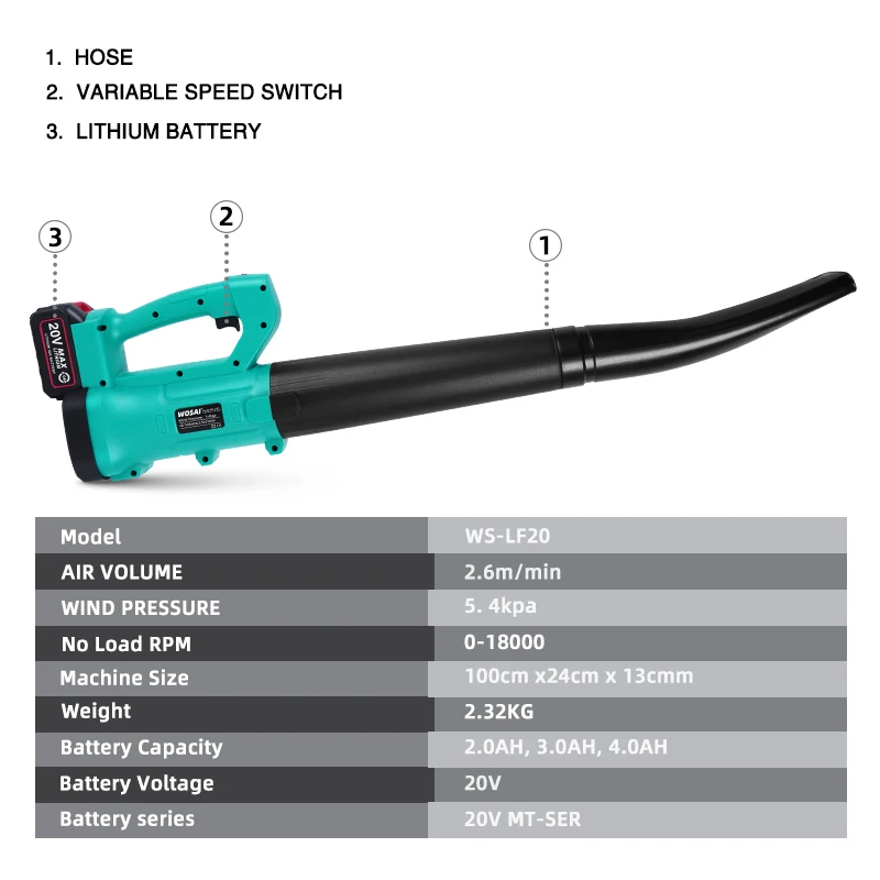 Беспроводной Электрический воздуходувка WOSAI MT Series 20 в ручной аппарат для