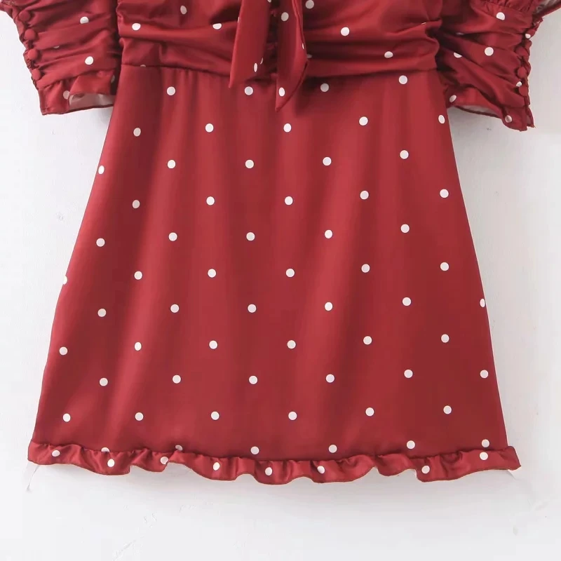 elegant red polka dot satin dress women mini puff sleeve Sexy backless chiffon beach womens dresses korean vestidos 2019 | Женская