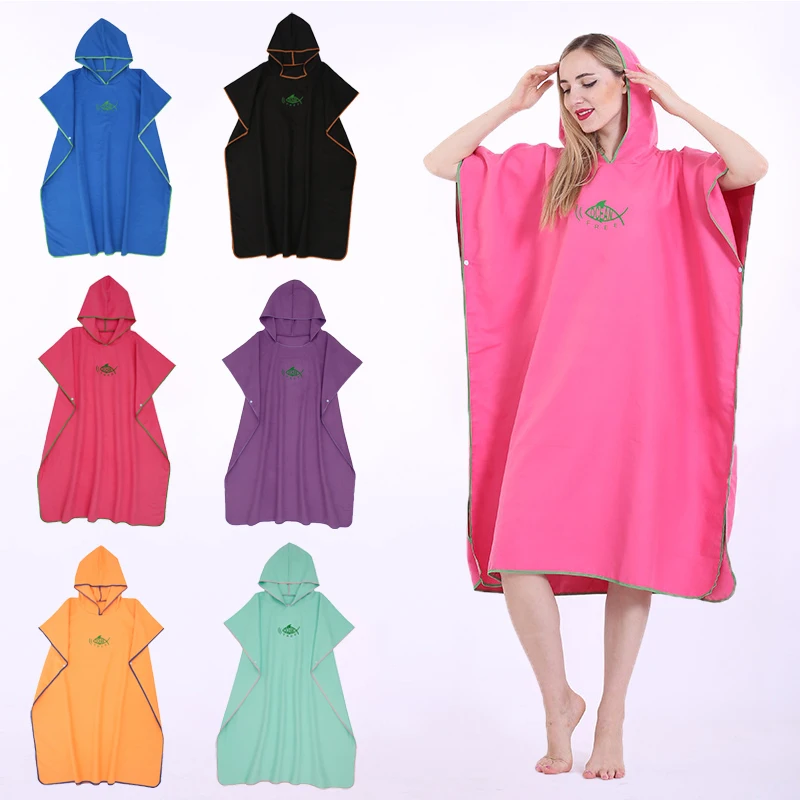 

Unisex Microfiber Poncho Towel Quick Dry Surf Beach Wetsuit Changing Bath Robe With Hood Watersports Sweat-absorbent Swim Robe