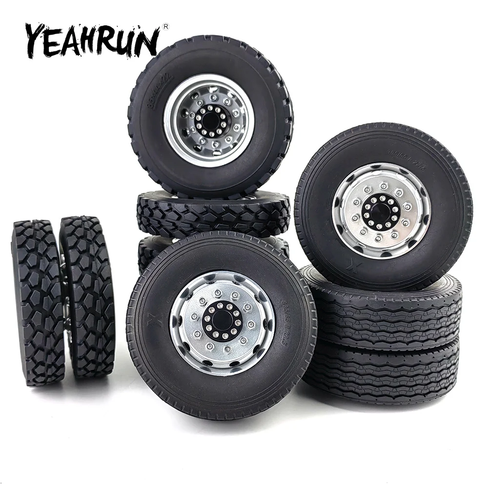 

Передние и задние колесные диски YEAHRUN из металлического сплава с ЧПУ 8 шт. + резиновые шины 22/28 мм для Tamiya 1/14, детали для трактора 8x8