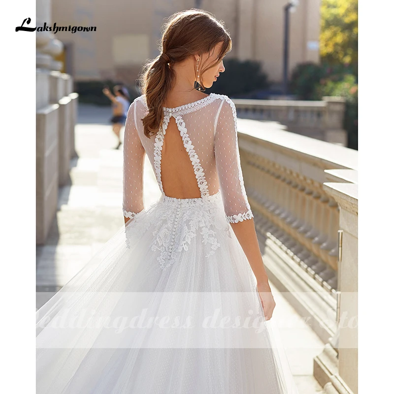 

Laksgmigown Boho Wedding Dresses 2021 With Half Sleeves Lace Wedding Gowns Button Backless Floor Length Vestido De Noiva