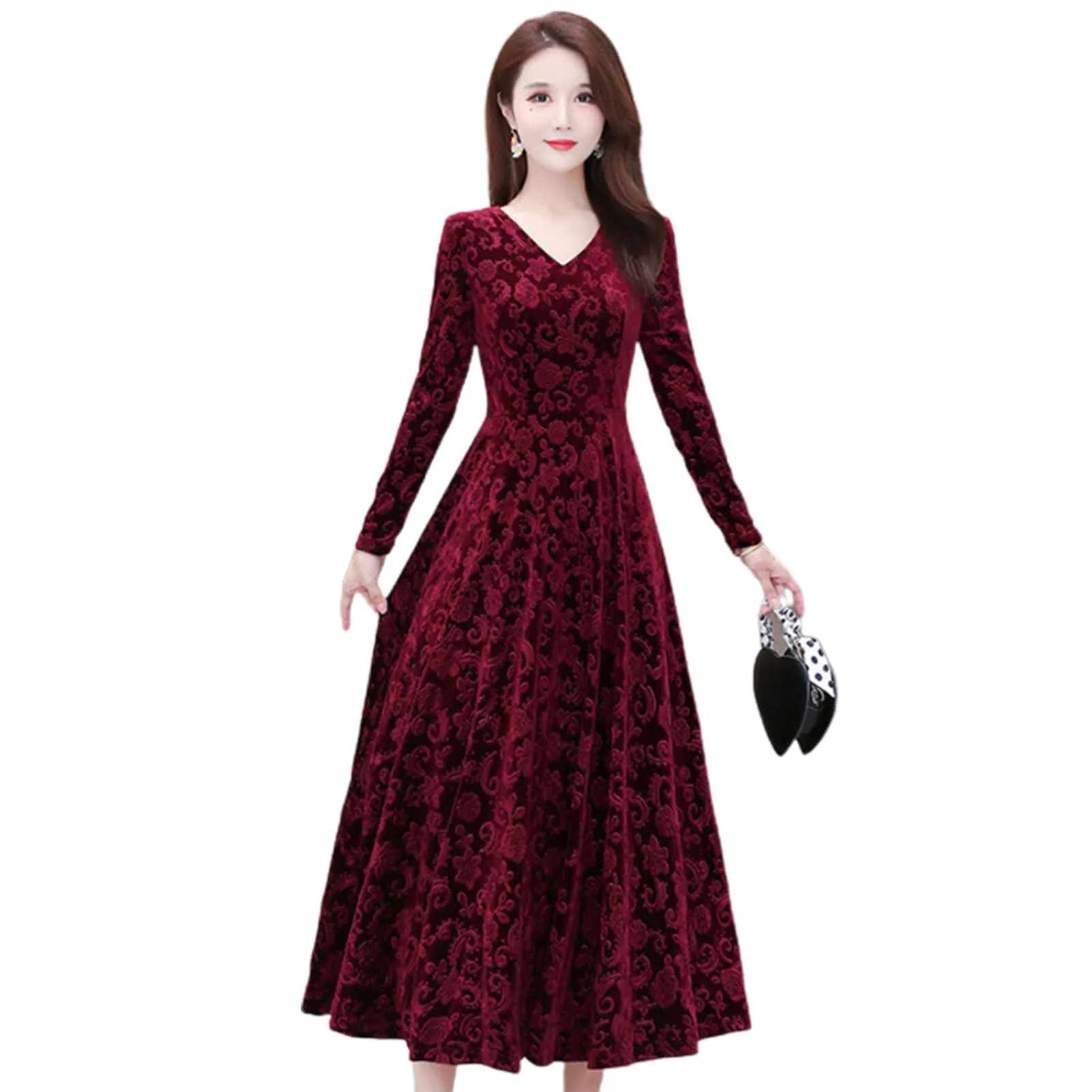 Maxi Dress Floral Pattern Party Dress Elegant Ankle Length Dress