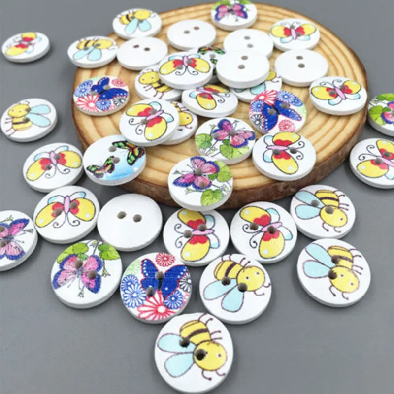 Деревянные пуговицы с бабочками для рукоделия 100 шт. Смешанная пчела подходят