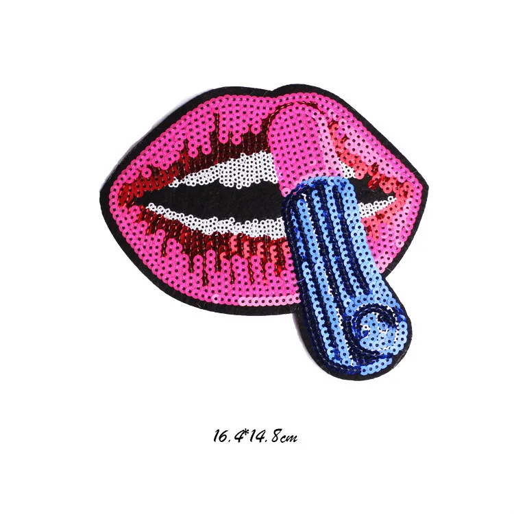 Розовая помада буква блестки аппликация наклеиваемая утюгом значки украшения