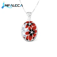 lmfaleca women silver necklace genuine 925 sterling silver pendant chain red enamel plum flowers zircon fine party jewelry