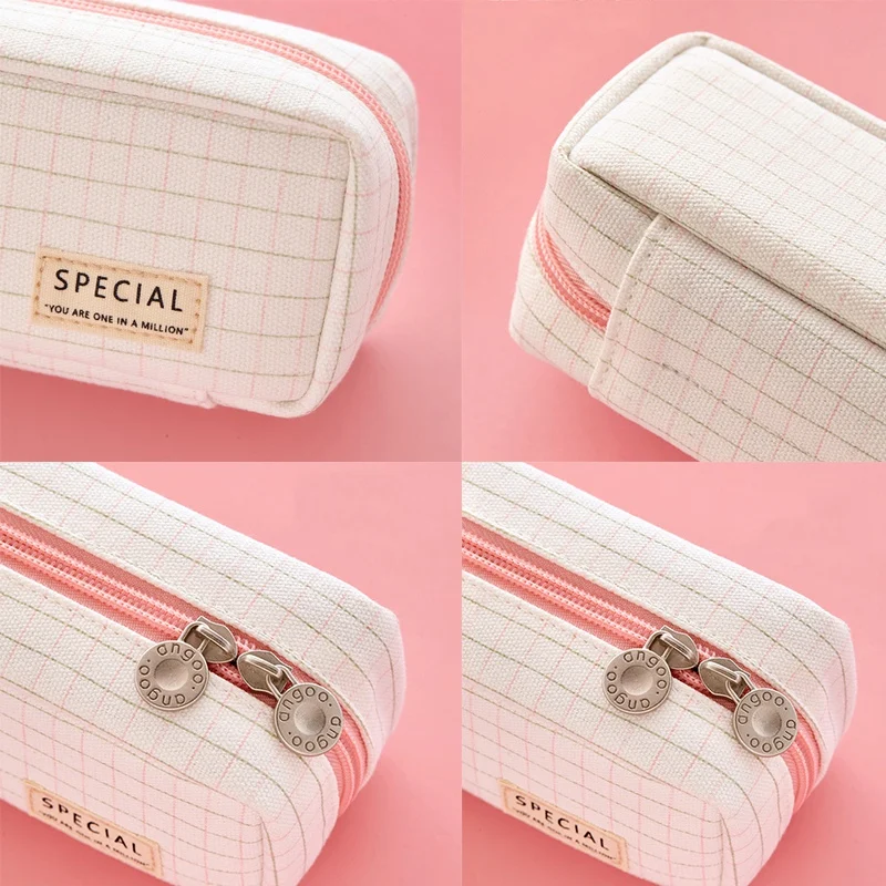 

HOT-Pencil Case Grid Pencil Pouch with Compartments Stationery Bag Pencil Bag for Students Art School and Office Supplies