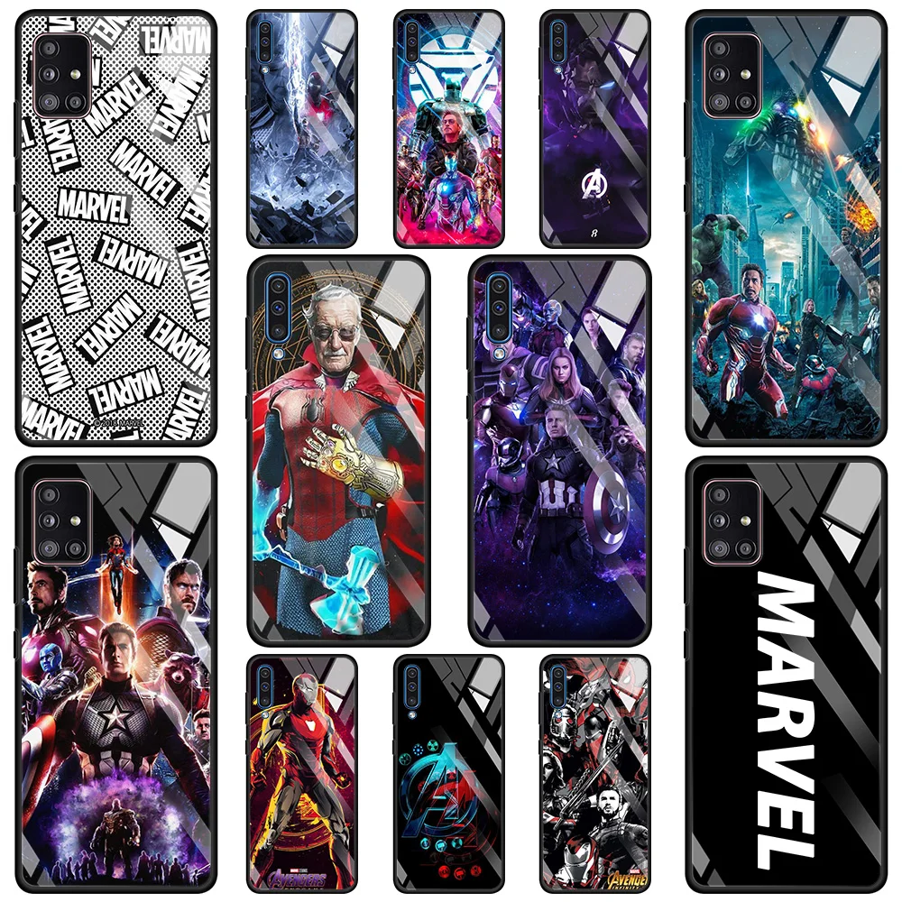 

Tempered Glass Case For Samsung Galaxy A51 A71 A91 A21s A52 A72 M21 M31 M51 M30s Coque Fundas Marvel Super Heroes Avengers