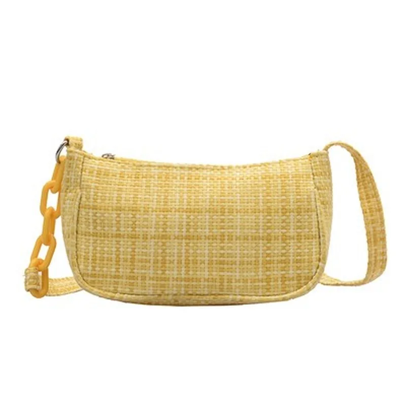 

Bag female 2020 summer foreign girl baguette plaid acrylic chain chain shoulder bag women bag handbag channels handbags