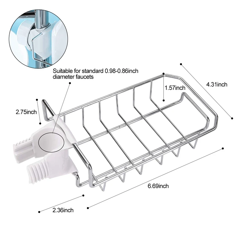 Top-2Pcs Kitchen Faucet Sponge Holder Stainless Steel Storage Rack Hanging Sink Caddy Organizer for Scrubbers Soap Bathroom D |