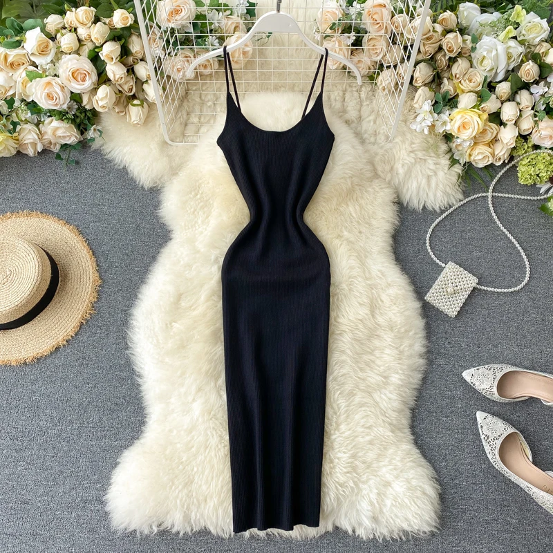 Женское трикотажное платье SINGRAIN длинное облегающее в полоску с эластичной