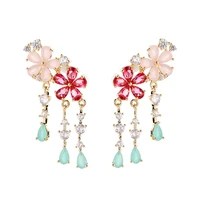 korea fashion flower tassel earrings multicolour cubic zirconia plant water drop dangle brand design statement jewelry