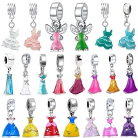 new customized charm pretty cartoon princess dress beads suitable for original pandora charm bracelet ladies jewelry making gift