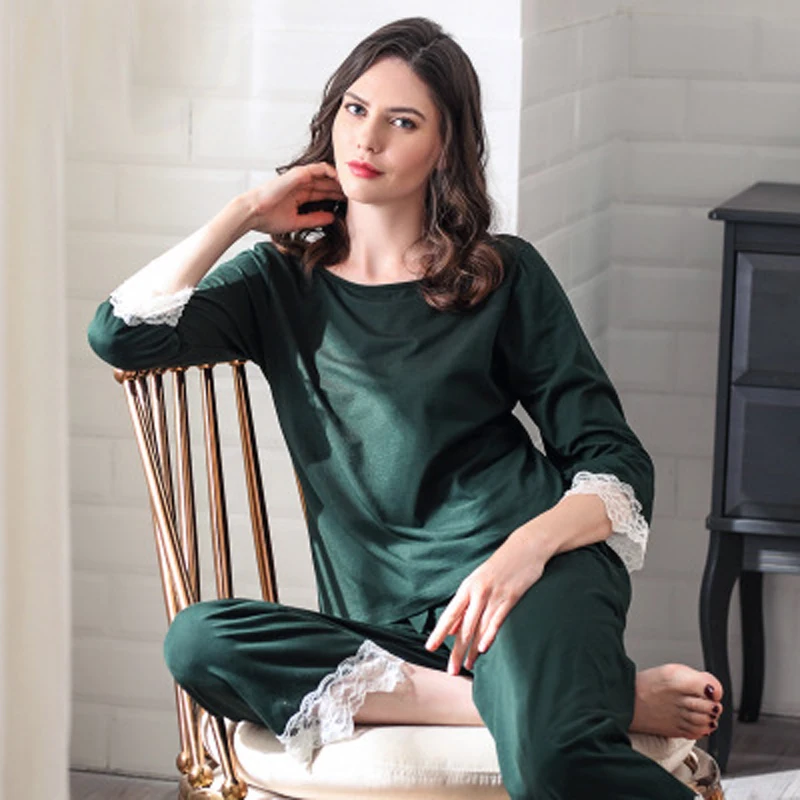 

SoftFox Women Sleepwear Autumn Winter Warm 100% Modal Cotton Pajama Suit Nightwear Pajama home clothing One Set For Ladies