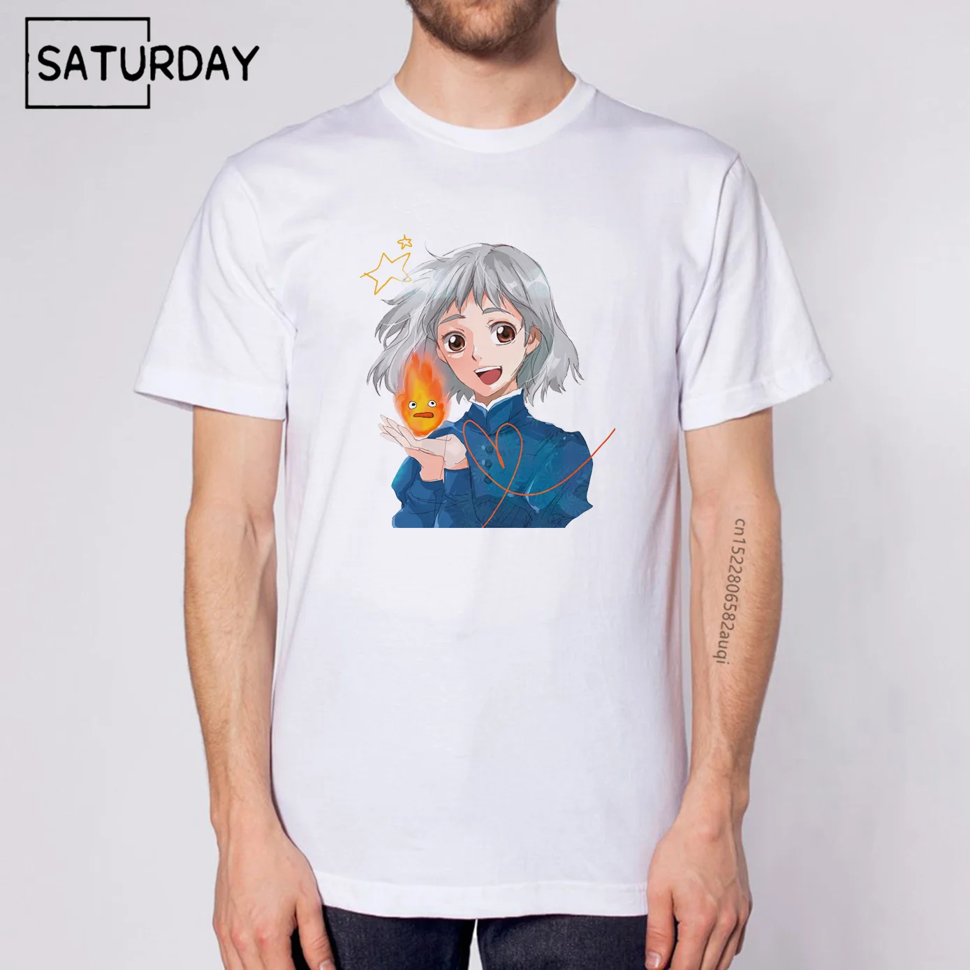 

Men White Print T-shirt 2022 Fashion Cool Confortable Howls Moving Castle Unisex Size Casual Tops Tee,Drop Shipping