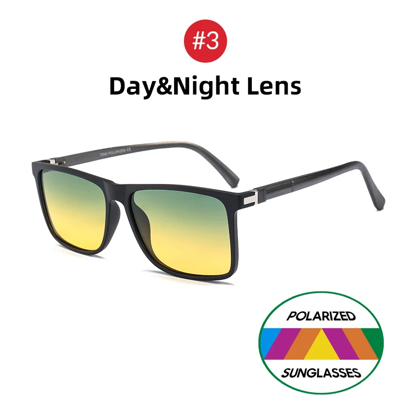 3 Day Night Lens VIVIBEE мужские улучшенные фотохромные солнцезащитные очки TAC поляризованные TR90 светильник квадратная оправа переходные линзы цвета солнцезащитные очки для вождения - Цвет линз: 3 Day Night Lens