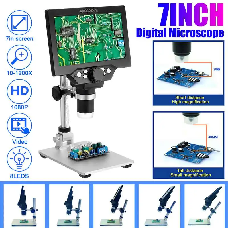 

G1200 1200X Digital Microscope For Soldering Electronic Video Microscope 7inch LCD 12MP Continuous Amplification Magnifier Tool