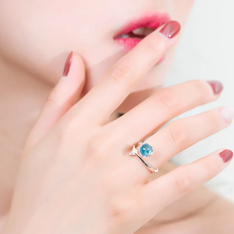 925 пробы Серебряное кольцо Русалка пены регулируемые Корейская версия