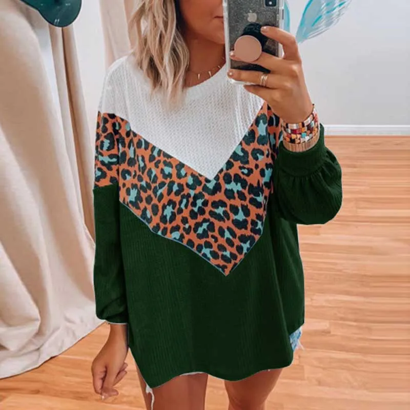 

Casual Leopard Patchwork Knitted Sweater Women Jumpers Long Sleeve Pullovers Sweaters Plus Size Loose Autumn Winter Knitwear XXL