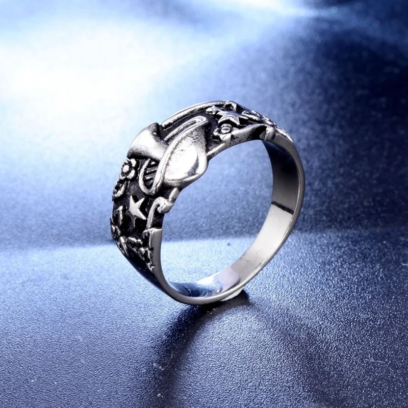 Мужское кольцо в ретро стиле металлическое с цветочным узором виде гриба звезды