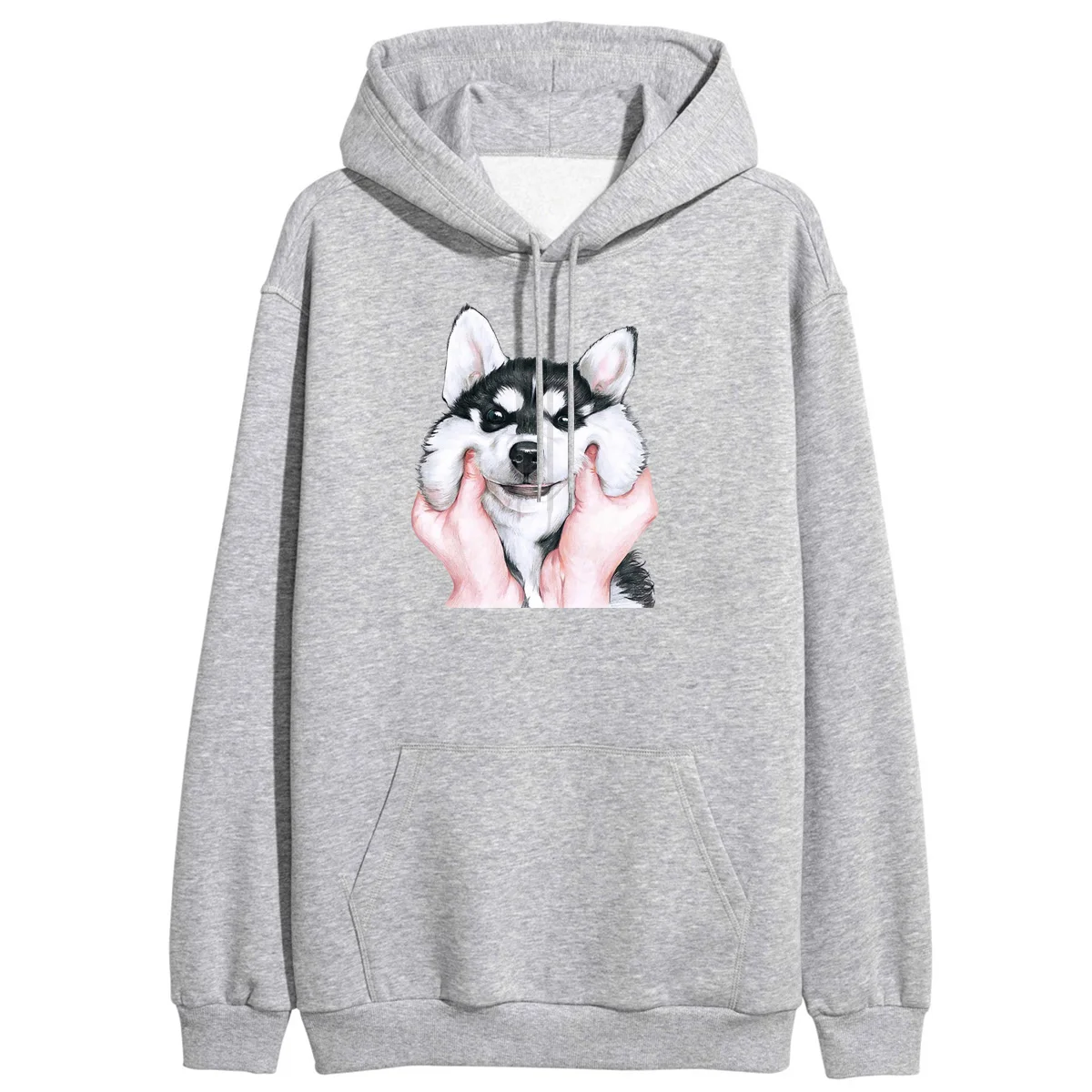 Хаски толстовки женские Kawaii с принтом собаки толстовки с капюшоном худи зима осень флис теплый Kawaii Милая Спортивная одежда Женская толстовка - Цвет: gray6