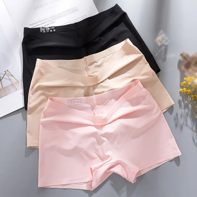 

Women Breathable Seamless Elastic Mid-Waist Panties Ice Silk Solid Large Size Hip-Lifting Boxer Briefs Underwear