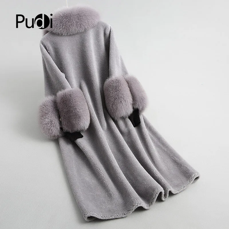 PUDI A18120 Женское зимнее шерстяное теплое пальто с капюшоном из натурального Лисьего меха, женское длинное пальто из натуральной шерсти, куртка, пальто