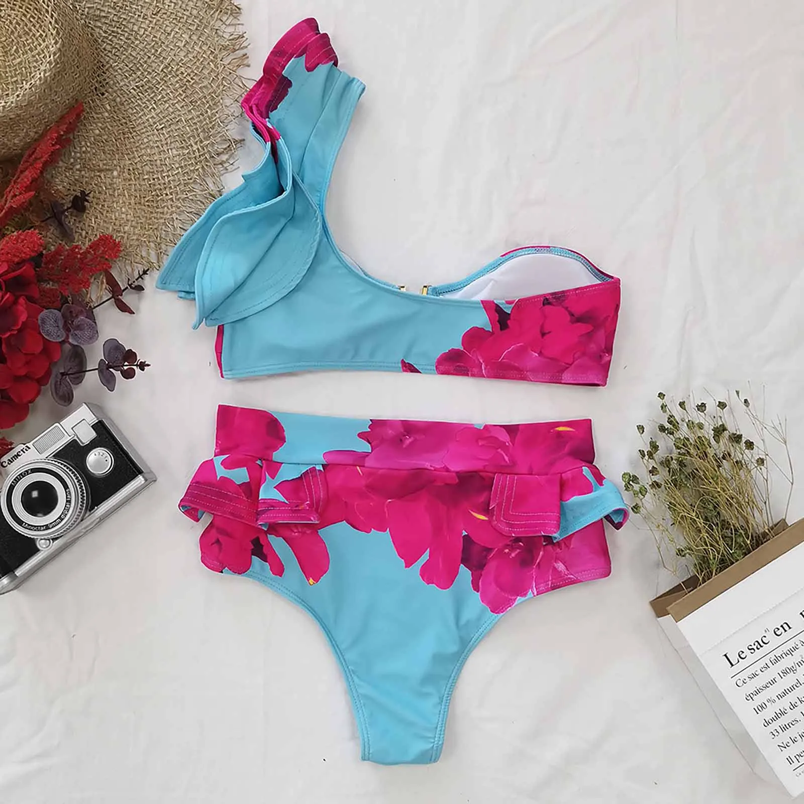 Модное бикини с оборками пикантная кофта принтом растений купальник из двух