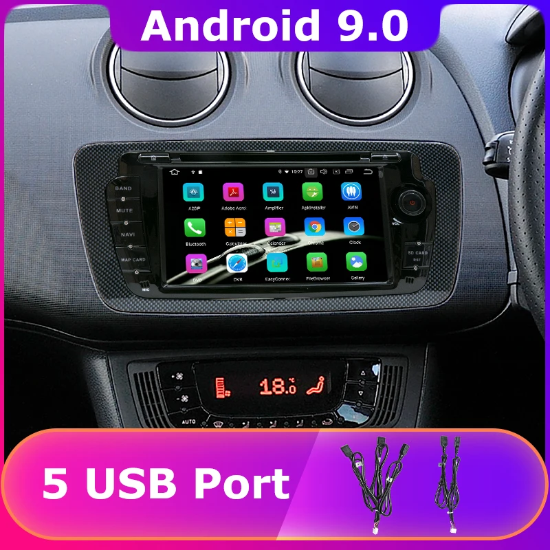 Автомобильный DVD плеер с восьмиядерным процессором 5 USB Android 9 0 для Seat Ibiza 2009 2010 2011