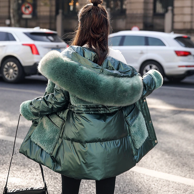 Новинка 2021 модное женское зимнее пальто с большим меховым воротником стеганая