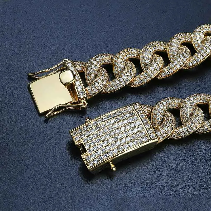 

13Mm Full Iced Cubic Zirconia Curb Cuban Link Bracelet Long Bail Mens Gold Silver Color Micro Pave Charm Hip Hop Men Jewelry