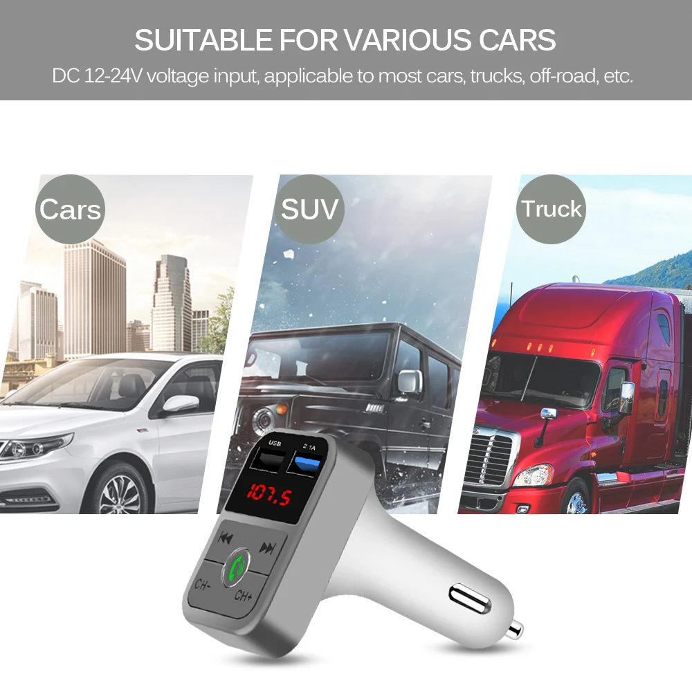 MP3 плеер USB 2.1A автомобильный комплект Handsfree беспроводной Bluetooth FM передатчик