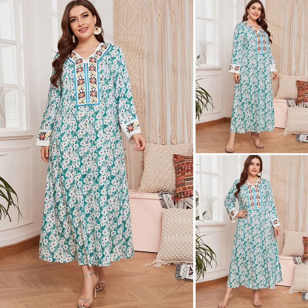 

Dubai Muslim Women Floral Print Long Dress Arabic Abaya Turkey Kaftan Middle East Loose Casual Maxi Robe Gown Eid Ramadan Spring
