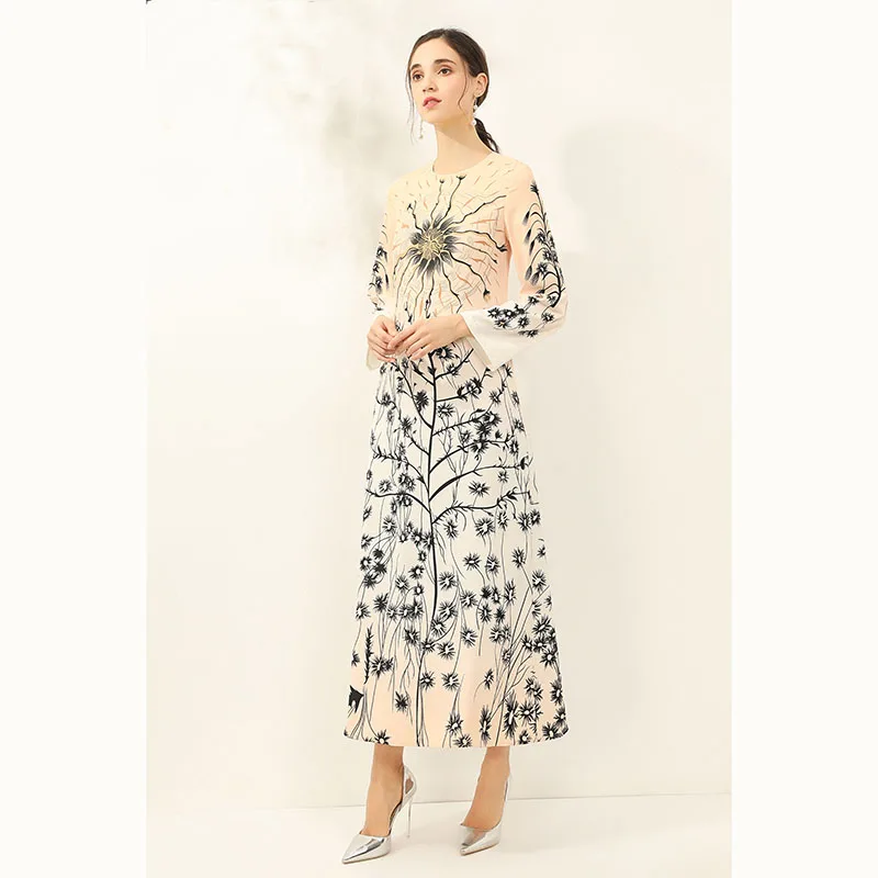 

Women Runway Dress 2020 High Quality Spring Summer O-neck Long Sleeve Print Elegant Dresses NP0966M