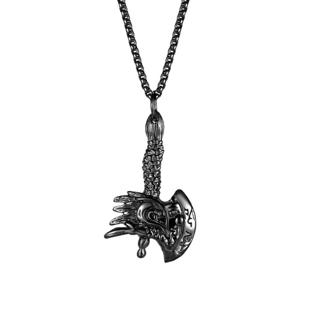 

Stainless Steel Hip Hop Men Punk Rock Black Axe Dragon Pendant Necklace Street Dance Jewelry Gift For Him with Chain