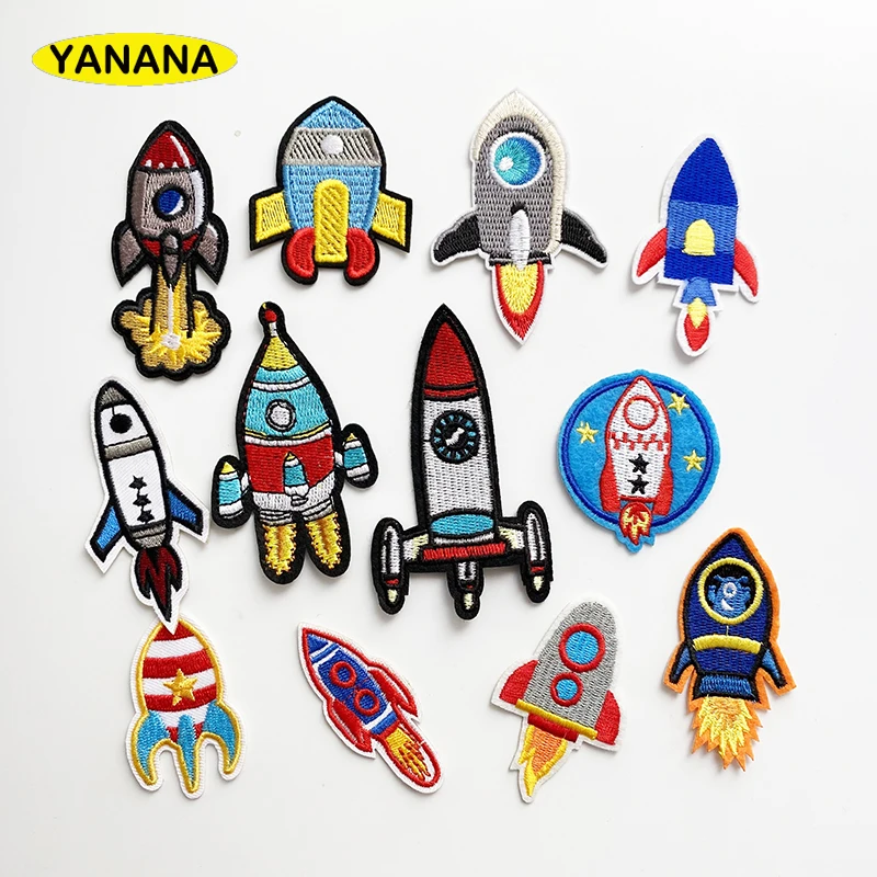 

Rocket Space ship Embroidered Patches for Clothing DIY Stripes Applique Clothes Stickers Iron on Clothing